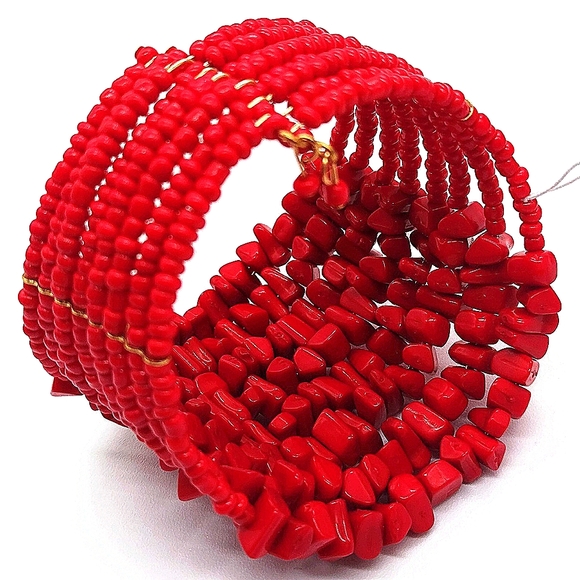 QVC Linea Red Beaded Nugget Stretch wrap bracelet by Louis Dell'Olio-Vintage - Picture 3 of 3